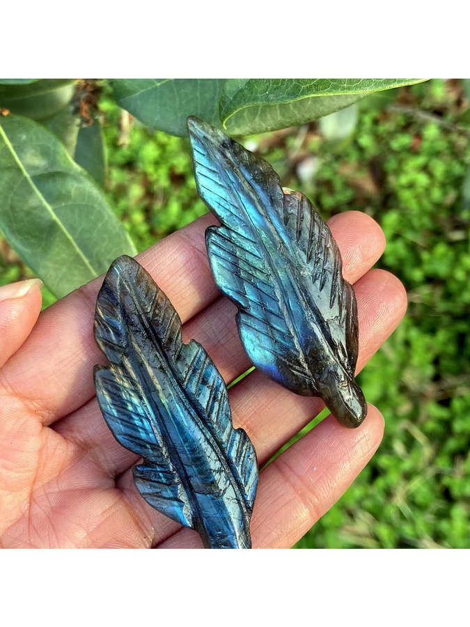 Natürliche Labradorit-Feder in Multicolour und Blau, 5 cm Kristallfeder zur Dekoration und Reiki-Heilung - Bild 5