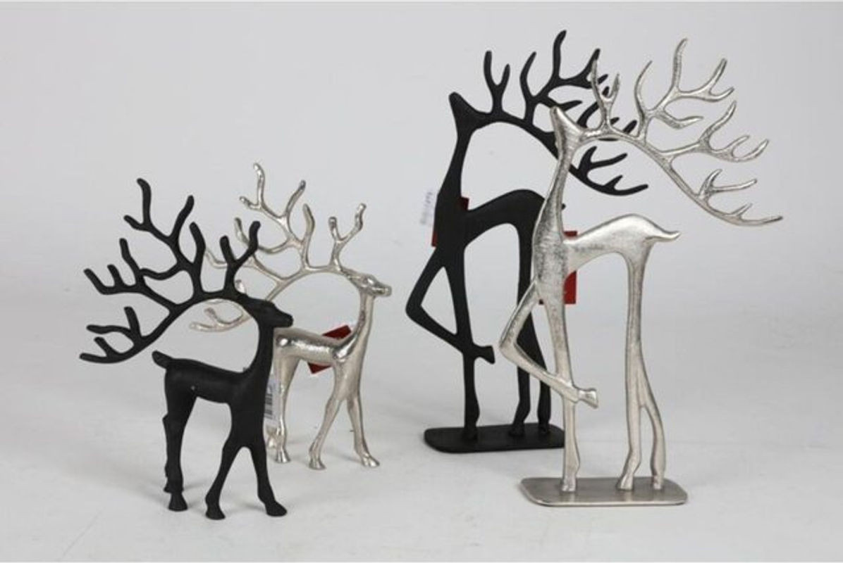 Buri 6er Set Rentier Weihnachtsfiguren aus Metall in Silber und Mehrfarbig für Advent und Winterdekoration - Bild 1