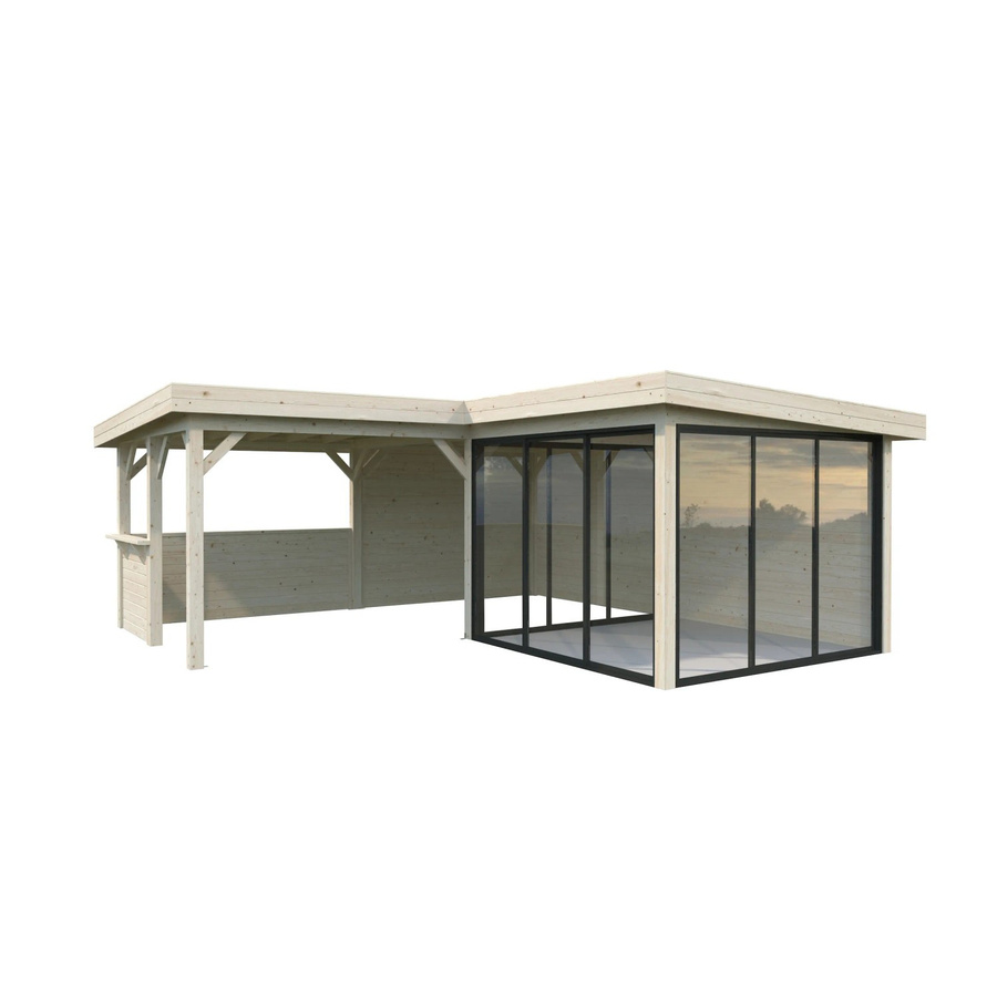 PALMAKO Pavillon Lenna Set 410 Slide aus Fichtenholz in Braun mit Flachdach und transparenten Elementen, B/T/H: 588 x 588 x 245 cm - Bild 3