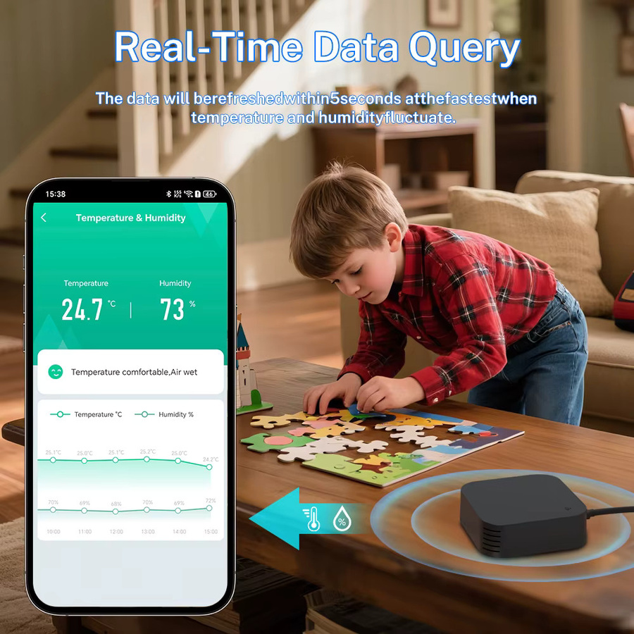 Tuya Smart WiFi Thermometer Hygrometer mit IR-Fernbedienung für AC und TV in Schwarz - Bild 1