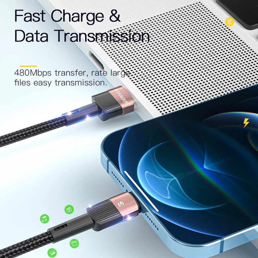 Essager USB-A Schnellladekabel für iPhone und iPad, 2m, schwarz - Bild 5