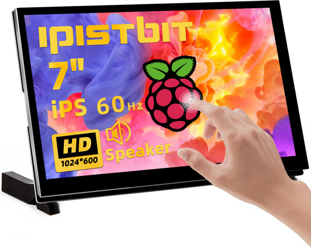 IPistBit 7 Zoll IPS LCD Touchscreen-Monitor für Raspberry Pi mit Dual-Lautsprechern und HDMI, Schwarz - Bild 1