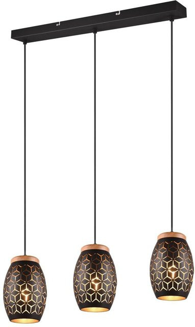 Reality Pendelleuchte Bidar 3-flammig in Schwarz-Gold aus Metall und Holz, B: 71 cm, H: 150 cm, T: 15 cm, E27 - Bild 1
