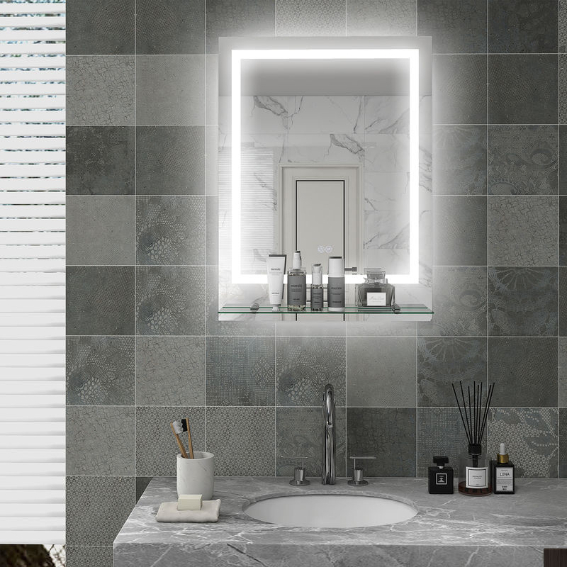 Aosom Rechteckiger LED-Badezimmerspiegel mit Glasregal in Weiß, dimmbar mit Touchschalter und Antibeschlag-Funktion, B: 80 cm, H: 60 cm - Bild 2