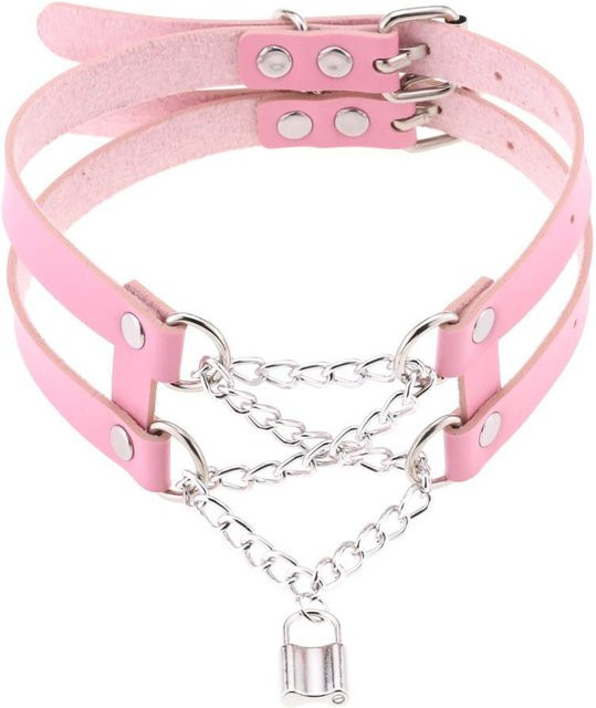 Diezi Choker Halskette, Leder, Weiß, Herz Anhänger, Unisex - Bild 1