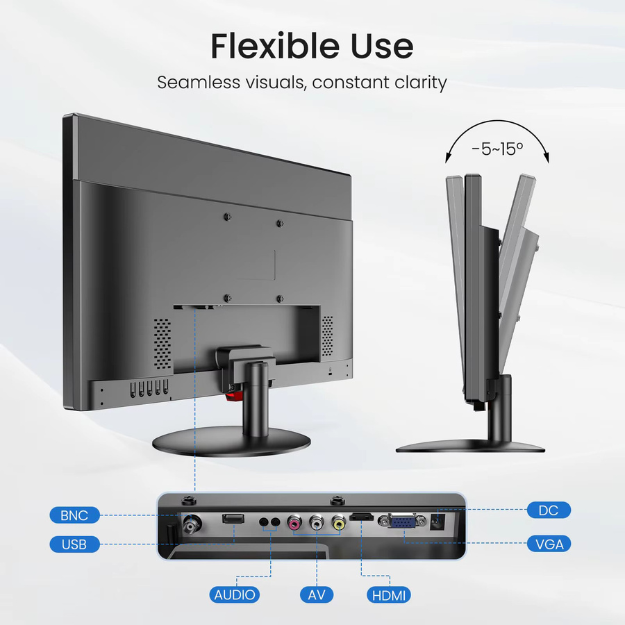 Eyoyo Desktop-Monitor 21,5 Zoll Full HD 1920 x 1080p 75 Hz in Schwarz mit HDMI, VGA, AV, BNC und USB Anschlüssen sowie integrierten Lautsprechern für CCTV-NVR - Bild 3