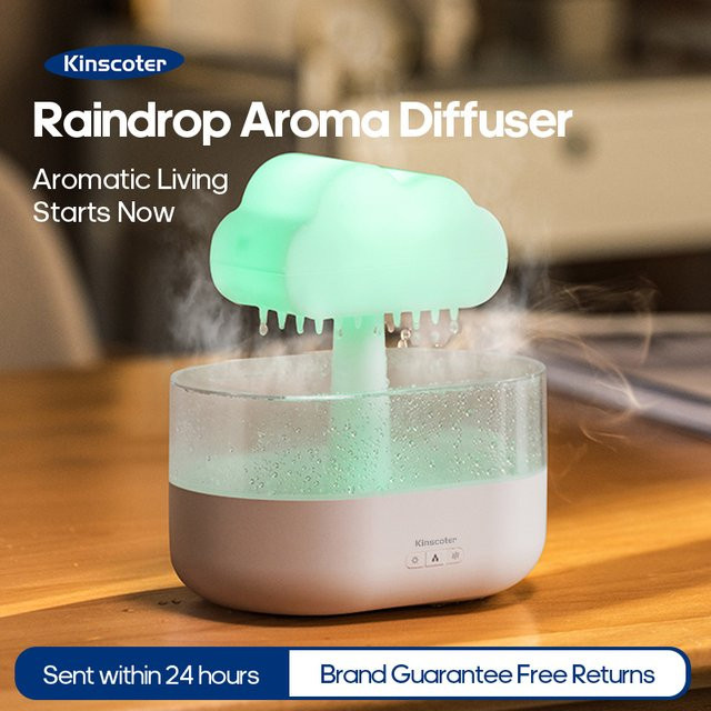 Kinscoter Wolken Regentropfen Aromatherapie Diffusor mit bunten Lichtern, weißer Desktop Luftbefeuchter und Duftfach - Bild 1