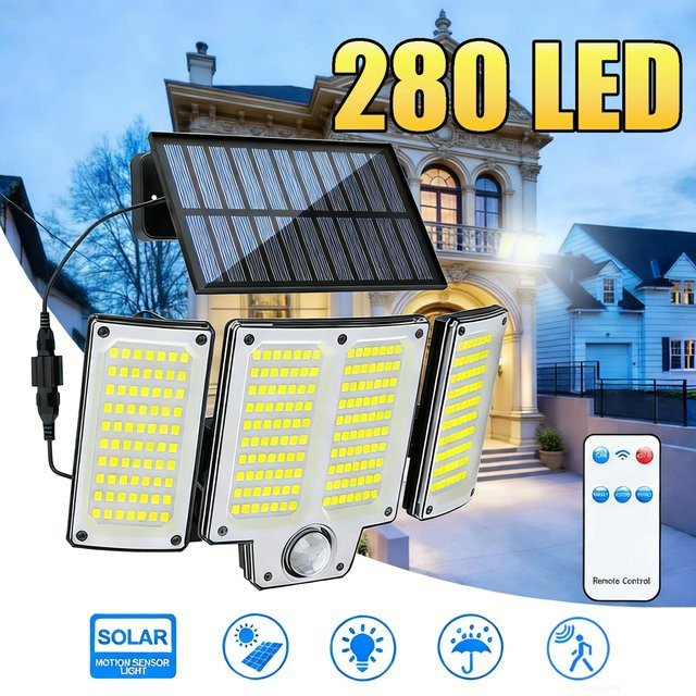 KDULIT Solar-LED-Flutlicht mit Bewegungssensor in Schwarz, moderne Außenleuchte für Garten und Wand mit 3 Modi und kühlem Weißlicht - Bild 1