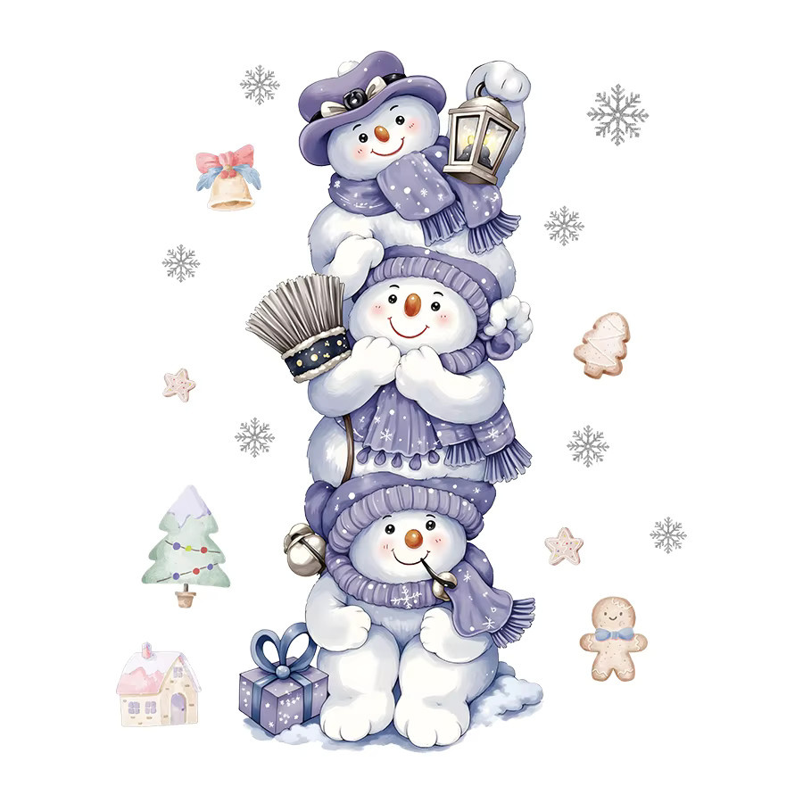 BRUP Wandaufkleber Schneemänner mit lila Hüten für Weihnachtsdekoration aus PVC - Bild 6
