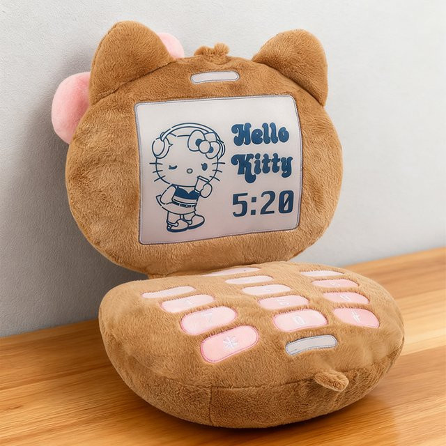 Sanrio Hello Kitty Kissen in Schwarz und Braun aus Kunstleder und Plüsch mit PP-Baumwollfüllung - Bild 1