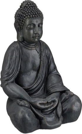 Relaxdays Buddha Figur aus Polyresin in Dunkelgrau, sitzende Feng Shui Dekoration, wetterfest und frostsicher, H x B x T: 50 x 30 x 25 cm