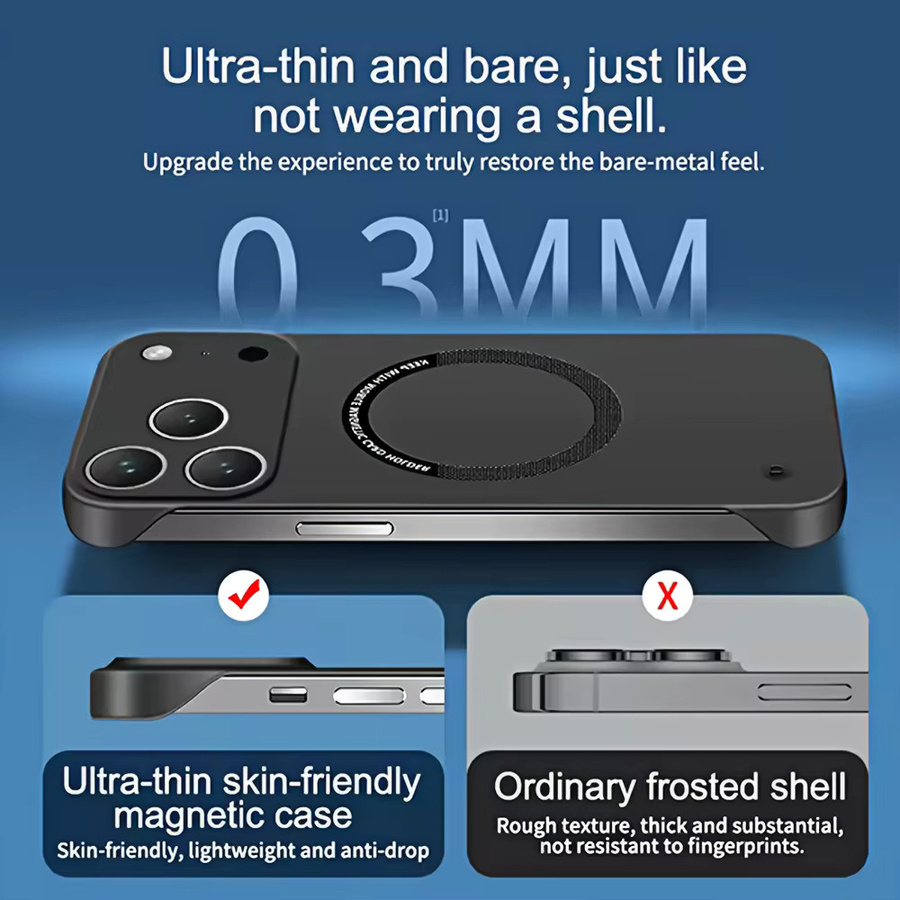 Ultradünne magnetische rahmenlose MagSafe Schutzhülle für Apple iPhone in Schwarz mit matter Rückseite - Bild 2