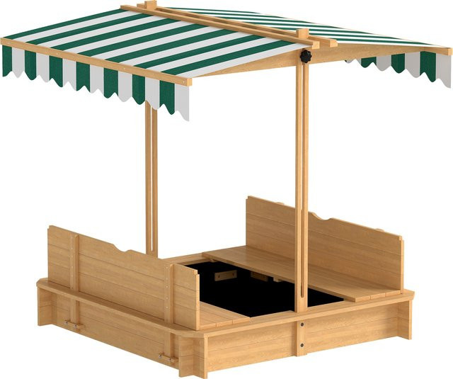Outsunny Sandkasten aus Tannenholz mit höhenverstellbarer Abdeckung und Sitzbänken, B/T: 106 x 106 cm - Bild 1
