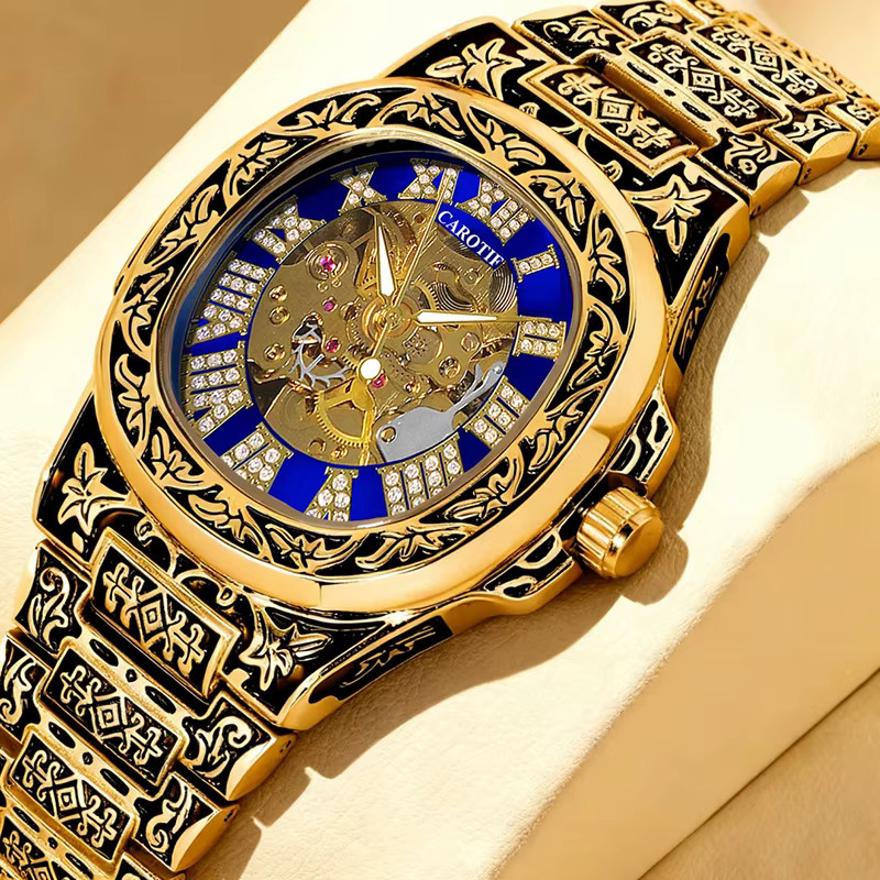 CAROTIF Armbanduhr Automatik, Edelstahl, Schwarz, Gold, Herren - Bild 2