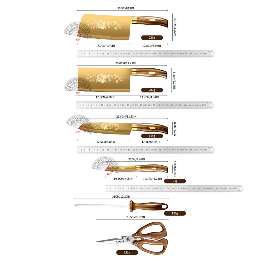 PLYS Chefmesser aus Titan in Gold mit Holzgriff - Bild 6