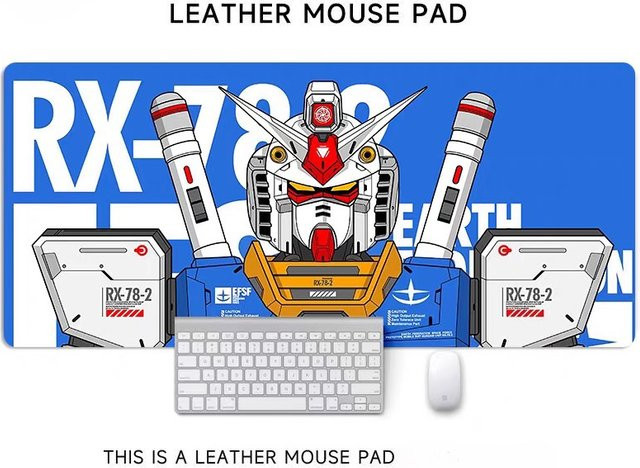 Bandai Gundam Anime Leder-Mauspad in Multicolour mit Randverstärkung als großflächige Computertischunterlage und Tastaturunterlage - Bild 1
