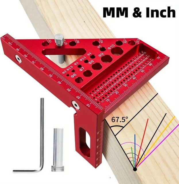 GDART 3D-Mehrwinkel-Messlineal als quadratischer Winkelmesser für die Holzbearbeitung in Schwarz und Rot - Bild 1