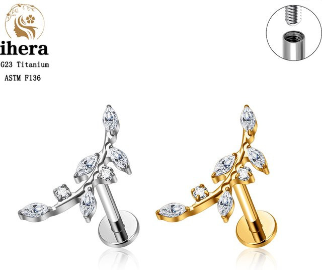 ihera Blatt-Ohrstecker, Titan, Zirkonia, Unisex - Bild 1