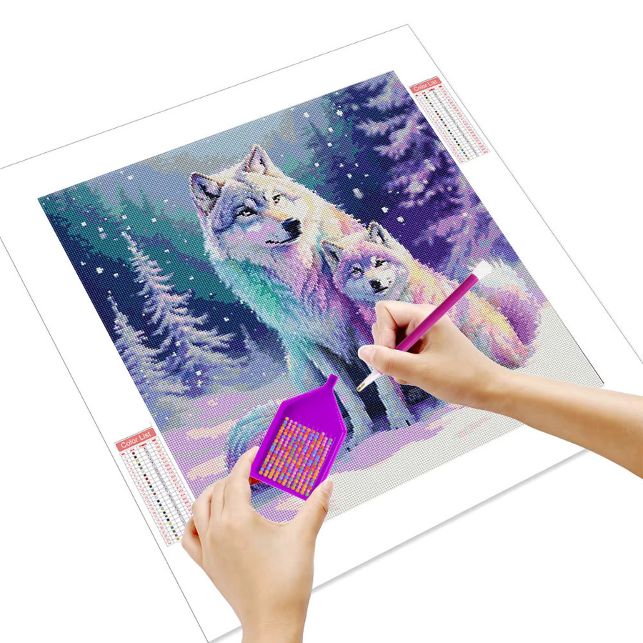 Huacan Volldiamantgemälde Wolf Winter Tierlandschaft Mosaik Bastelset mit runden Steinen in Multicolour, B/T/H: 20 x 20 x 20 cm - Bild 2