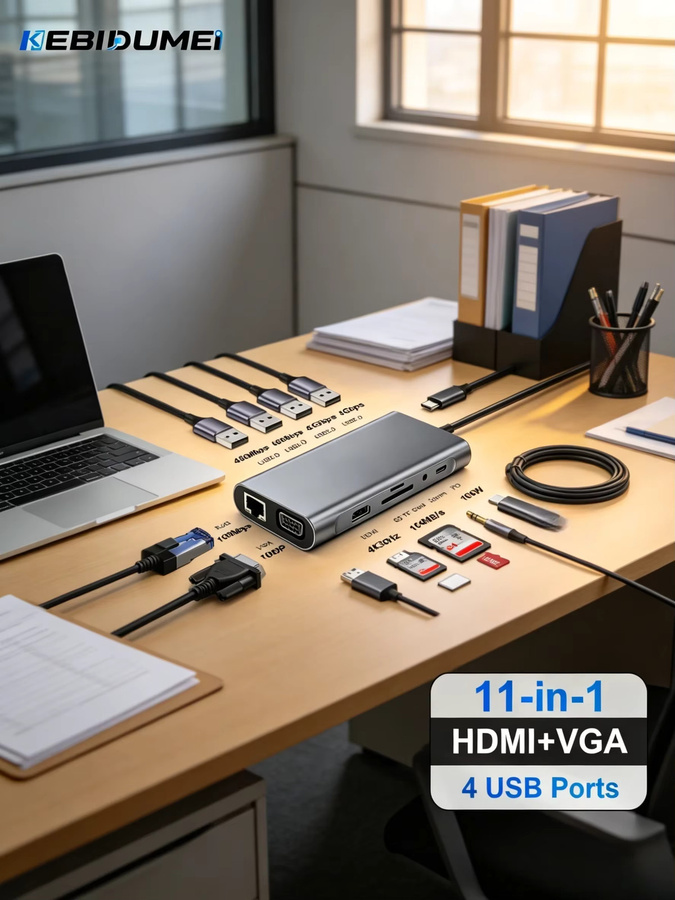 KEBIDUMEI 11-in-1 USB-C-Hub Dockingstation mit HDMI, VGA, RJ45 Ethernet und PD 100W für Laptop und MacBook Pro - Bild 7
