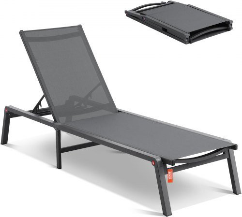 VEVOR Chaise Lounge Chair Outdoor aus Aluminiumlegierung mit Textilene-Bezug, verstellbarer Liege für Pool und Strand, Dunkelgrau - Bild 1