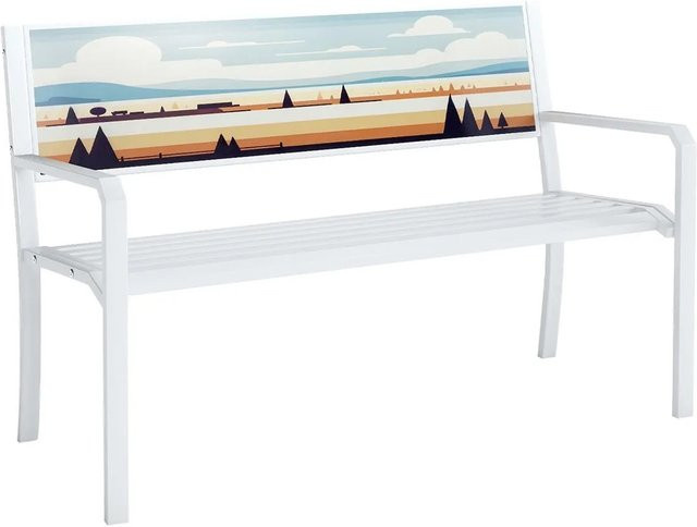 Costway Gartenbank aus Metall als 2 Sitzer mit Rückenlehne und Armlehnen in Weiß, B/T/H: 128 x 53 x 81,5 cm - Bild 1
