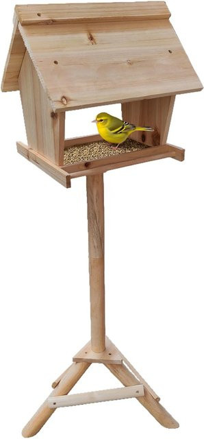 Relaxdays Vogelfutterhaus aus Tannenholz in Natur Braun, H x B x T: 107 x 32 x 27 cm - Bild 1