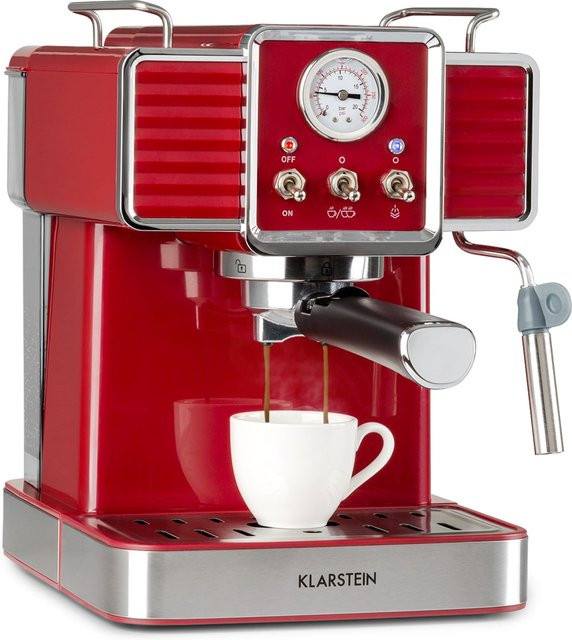 Klarstein Espressomaker für gemahlenen Kaffee mit 1350 Watt und 20 Bar Druck, Rot, Volumen: 1,5 Liter - Bild 1