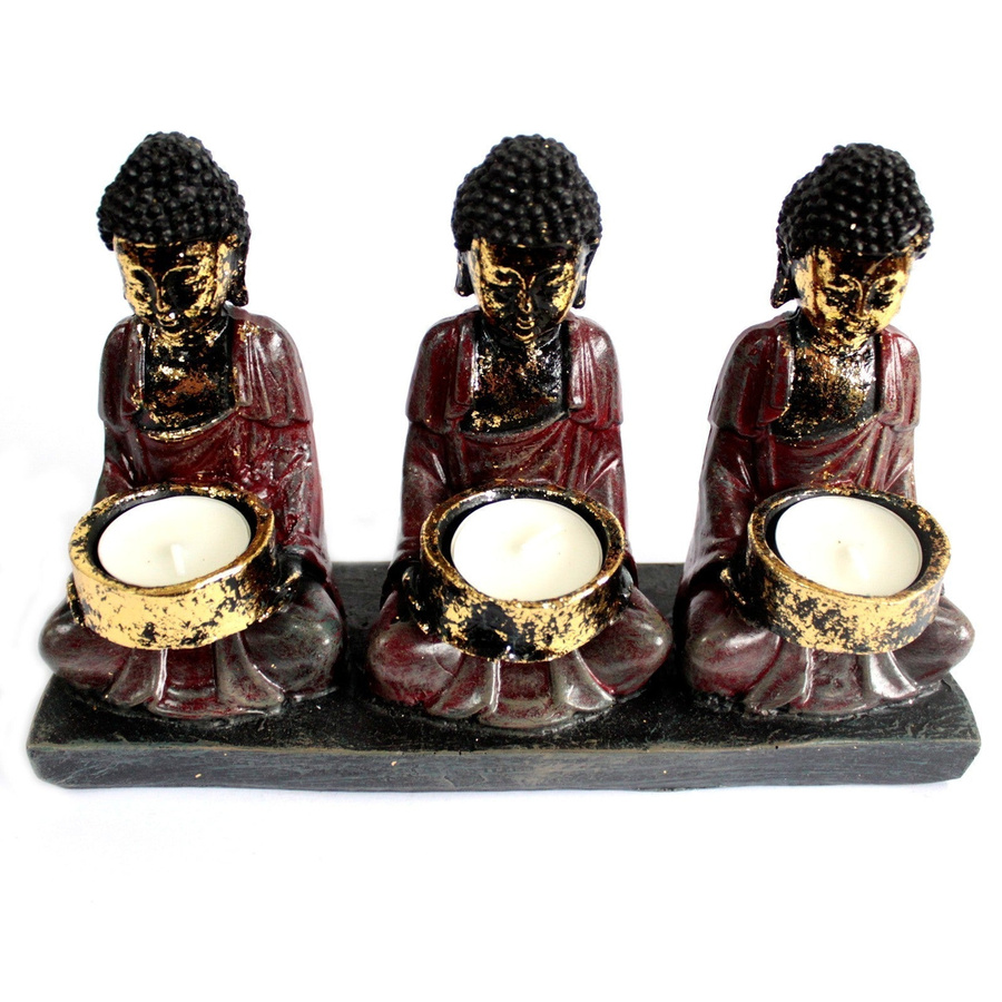 SHAMTAM Buddha Kerzenhalter Antik für Teelicht in Gold, Schwarz und Rot - Bild 4