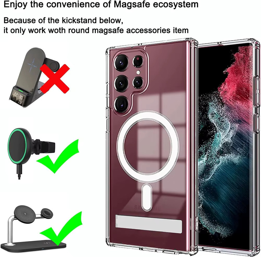 Transparentes Samsung Galaxy Schutzgehäuse mit Kristall-Optik und stoßfester Metallständer für Galaxy S22 Ultra, S23 Plus und S21 FE - Bild 4