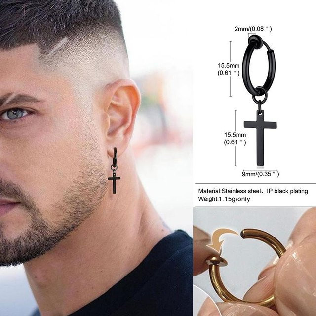 Lucky Star Jewelry Ohrring mit Kreuzanhänger, Edelstahl, Zirkonia, Herren - Bild 1