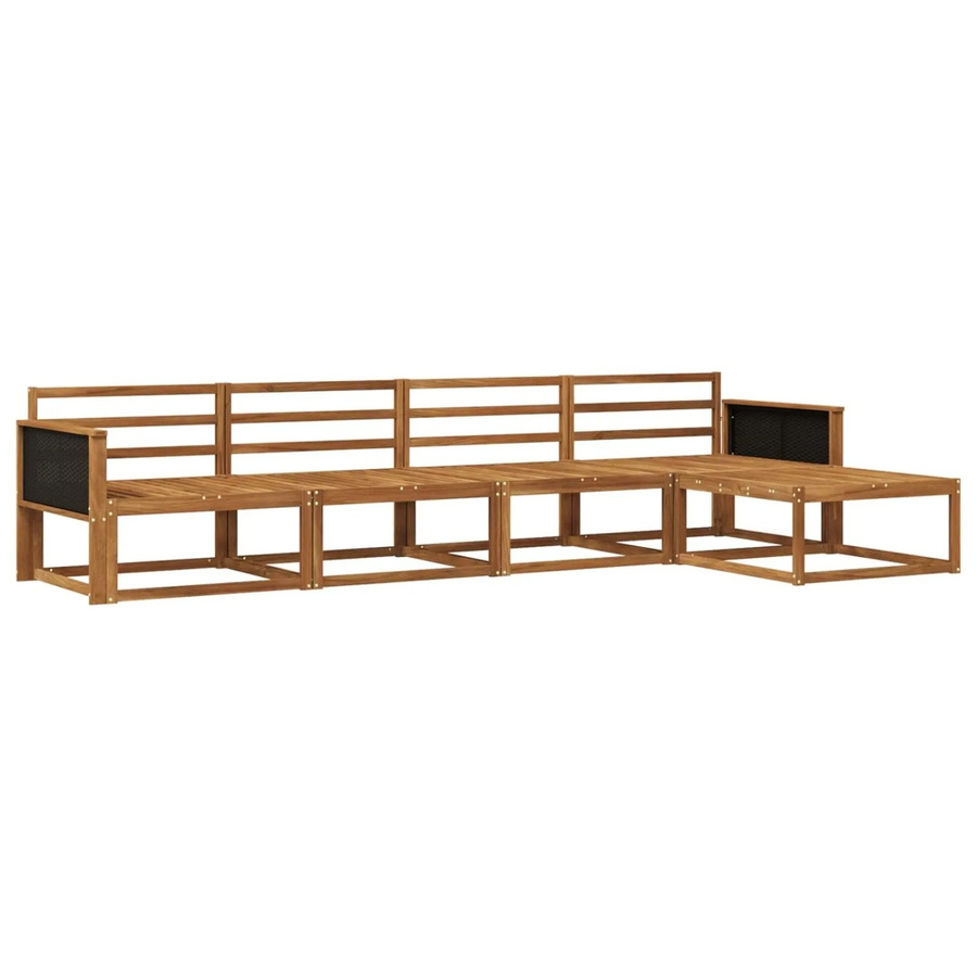 vidaXL Outdoor-Sofagarnitur aus Massivholz Akazie in Braun, 5-teiliges L-Shape Set mit Hocker und Mittelsofas - Bild 2