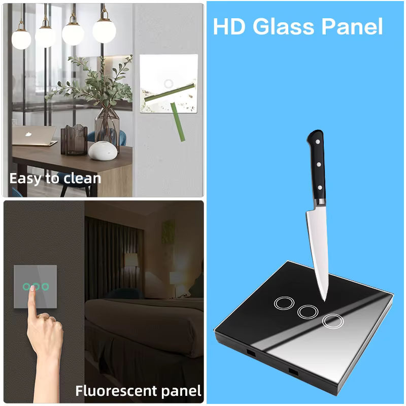 WenQia Intelligenter Touch-Wandschalter mit Fernbedienung, 433 MHz RF Wireless Lichtschalter aus schwarzem Glas für LED-Lampen, 220 V - Bild 2