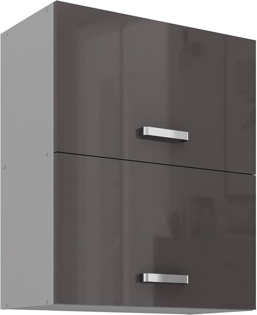 Küchen Hängeschrank Grey Bianca in Grau Hochglanz mit Türen und internen Regalböden - Bild 1