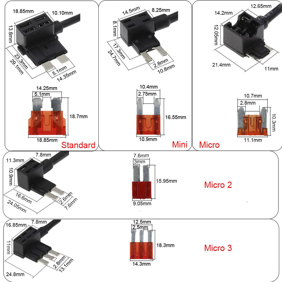 100 Stück 12V Auto Sicherung Halter Add-a-Circuit TAP Adapter Set mit 10A Micro Mini Standard ATM Klingen Sicherungen - Bild 2