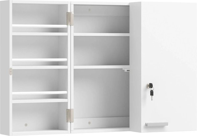 HOMCOM Medikamentenschrank aus MDF und Metall in Weiß mit Schloss und Regalböden, Wandmontage, B: 20 cm, H: 53 cm, T: 53 cm - Bild 1