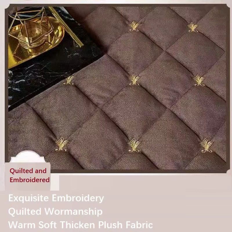 Mtuove Luxuriöse Stickerei-Tagesdecke aus weichem Samt in Beige und Braun, verdickte Plüsch-Steppdecke für den Winter, King-Size - Bild 3