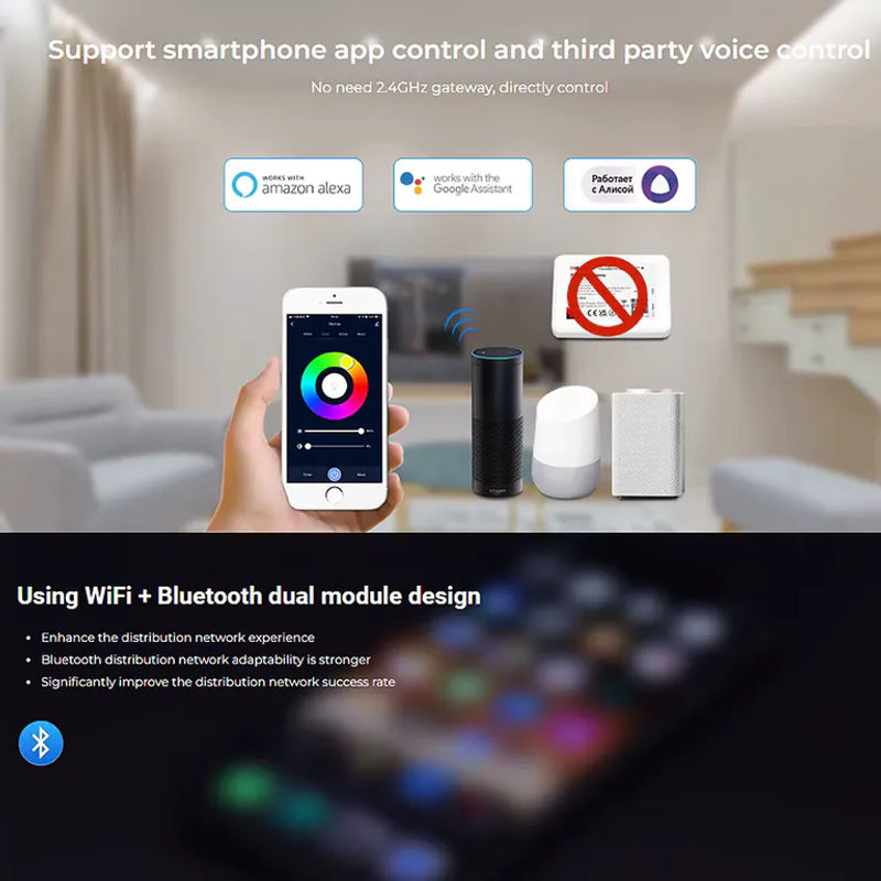 Miboxer WL5-P75V24 Tuya Smart 5 in 1 WLAN Dimmer mit integriertem Treiber für LED Streifen, 24V, 75W, RGBW/RGB CCT/Einfarbig/Dual Weiß/RGB, Weiß/Multicolor - Bild 2