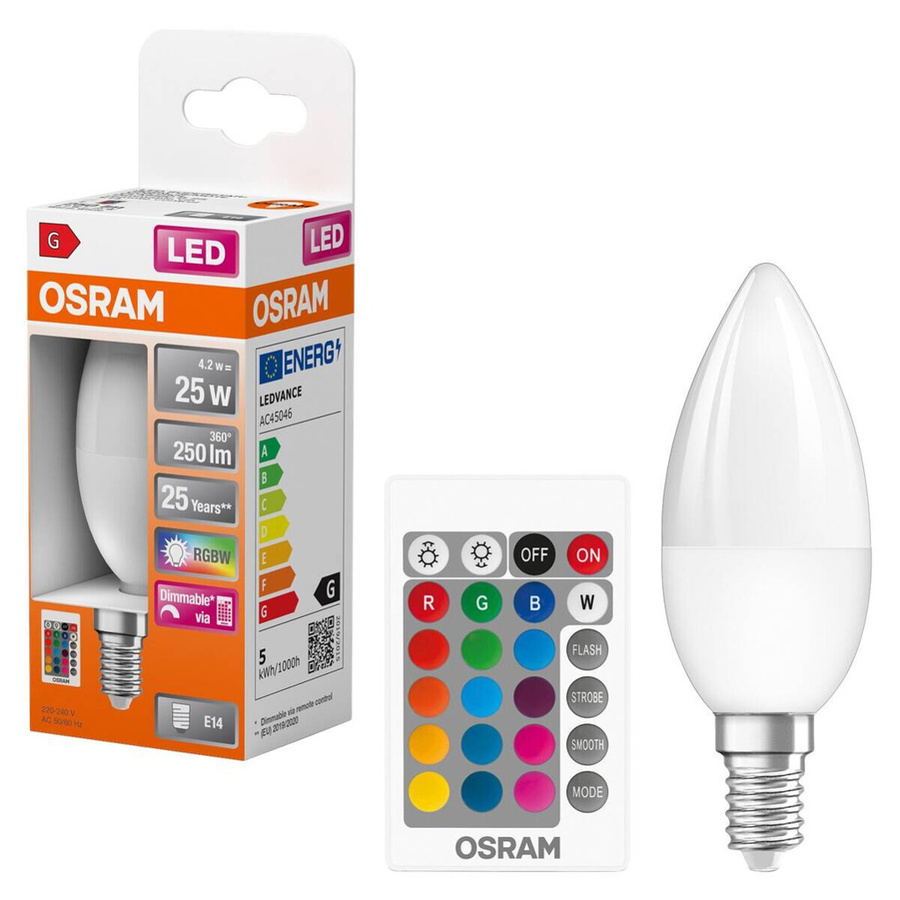 OSRAM LED Kerzenleuchtmittel RGBW mit Fernbedienung E14, 4,2W, 250 lm, 2700 K Warmweiß, Weiß - Bild 2