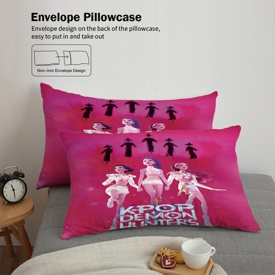3-teiliges Kpop Demon Hunters Bettwäscheset mit 3D-Druck, bestehend aus 1 Bettbezug und 2 Kissenbezügen, B/H: 135 x 200 cm - Bild 3