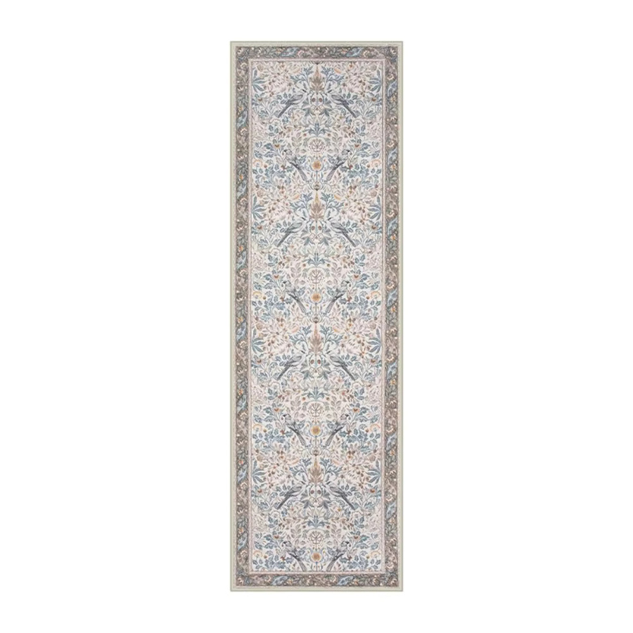 VIKAMA Vintage Teppich mit floralem Vogelmuster für Flur, Schlafzimmer und Eingangsbereich, rutschfest und dekorativ - Bild 1