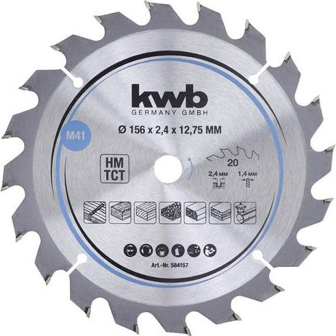 Kwb Hartmetall Kreissägeblatt für Holz und Kunststoff, Farbe: Silber, Durchmesser: 156 mm, Bohrung: 12,75 mm - Bild 1