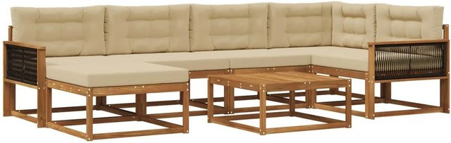 vidaXL Outdoor-Sofagarnitur L-Form aus Akazienholz mit 7 Kissen in Natur und Beige - Bild 1