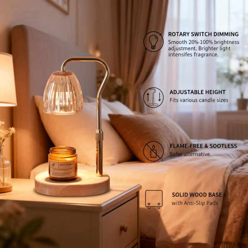 RUNTOIN Kerzenwärmerlampe in Gold/Messing mit Dimmer, höhenverstellbar und transparentem Glasschirm, 35 W - Bild 5