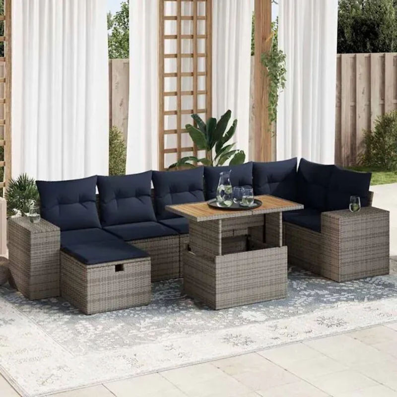 8-tlg. Garten-Sofagarnitur aus Poly-Rattan und Akazienholz mit Kissen in Braun von vidaxl - Bild 1
