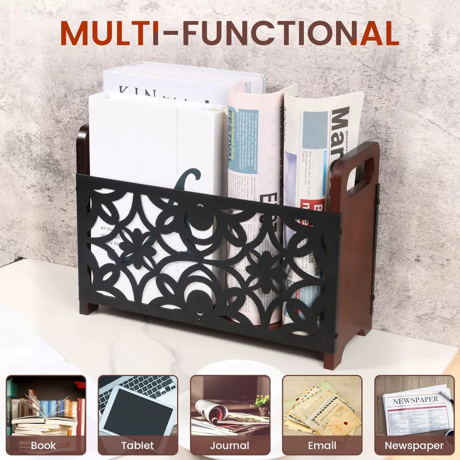 Willstar Zeitschriften-Aktenhalter aus Holz und Metall mit Griff als Organizer für Schreibtisch und Couchtisch - Bild 5