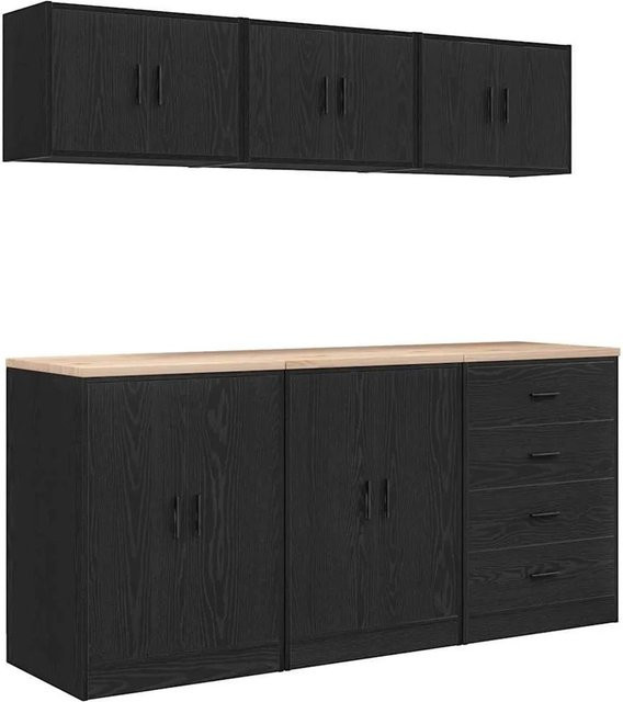 6er Set Garagenschränke von vidaXL in Schwarz aus Holzwerkstoff mit Türen und Schubladen - Bild 1