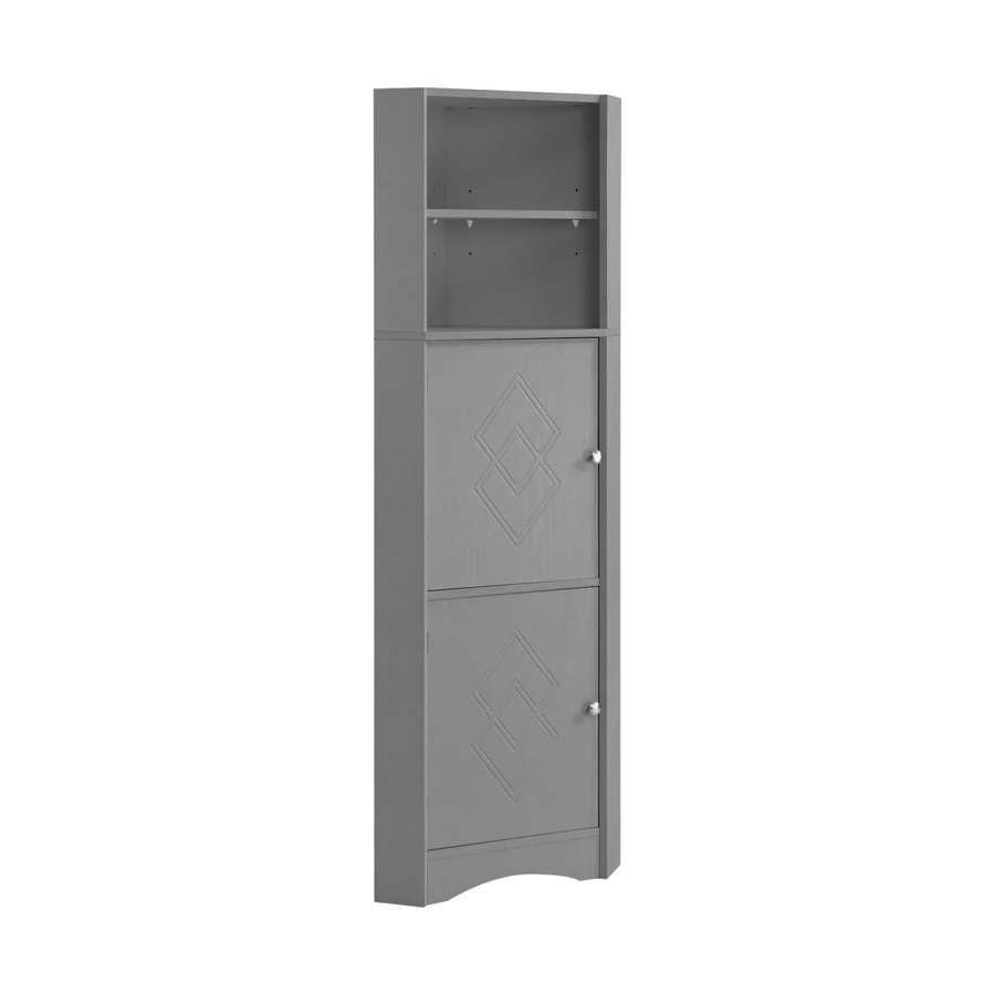 PXloue Eck-Badschrank Grau mit Türen, offenen Fächern und Einlegeböden, H x B x T: 155,0 x 36,5 x 36,5 cm - Bild 2