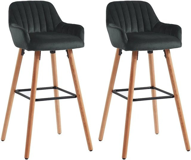 Vente-unique Barhocker Eleana in Schwarz aus Samt und Metall im Vintage-Stil, Höhe: 47 cm - Bild 1