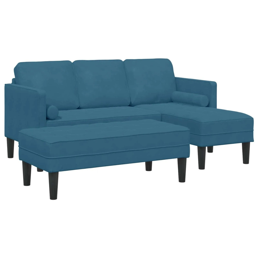 vidaXL Sofa Set L-förmig in Blau mit Hocker aus Samt und Polyester mit Holzrahmen - Bild 2